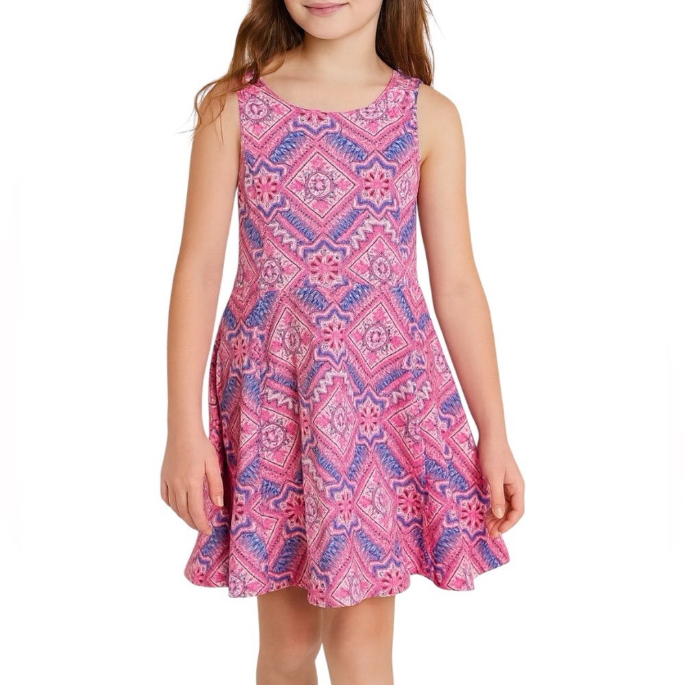 🔥 5 for $30 🔥 Justice Girls Sleeveless Pink Multicolor Dress, Size 12